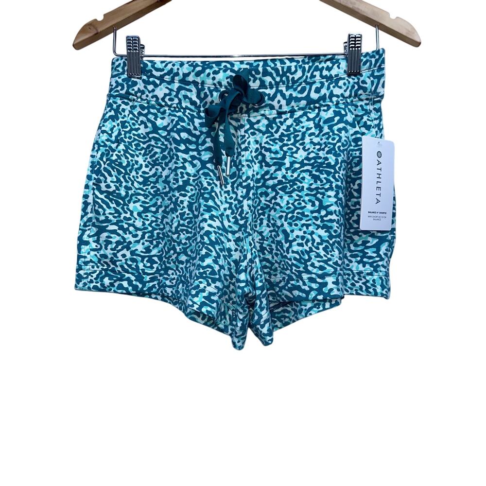 Athleta Balance 4" Shortie Blue Teal Abstract Print Athletic Shorts Womens XS